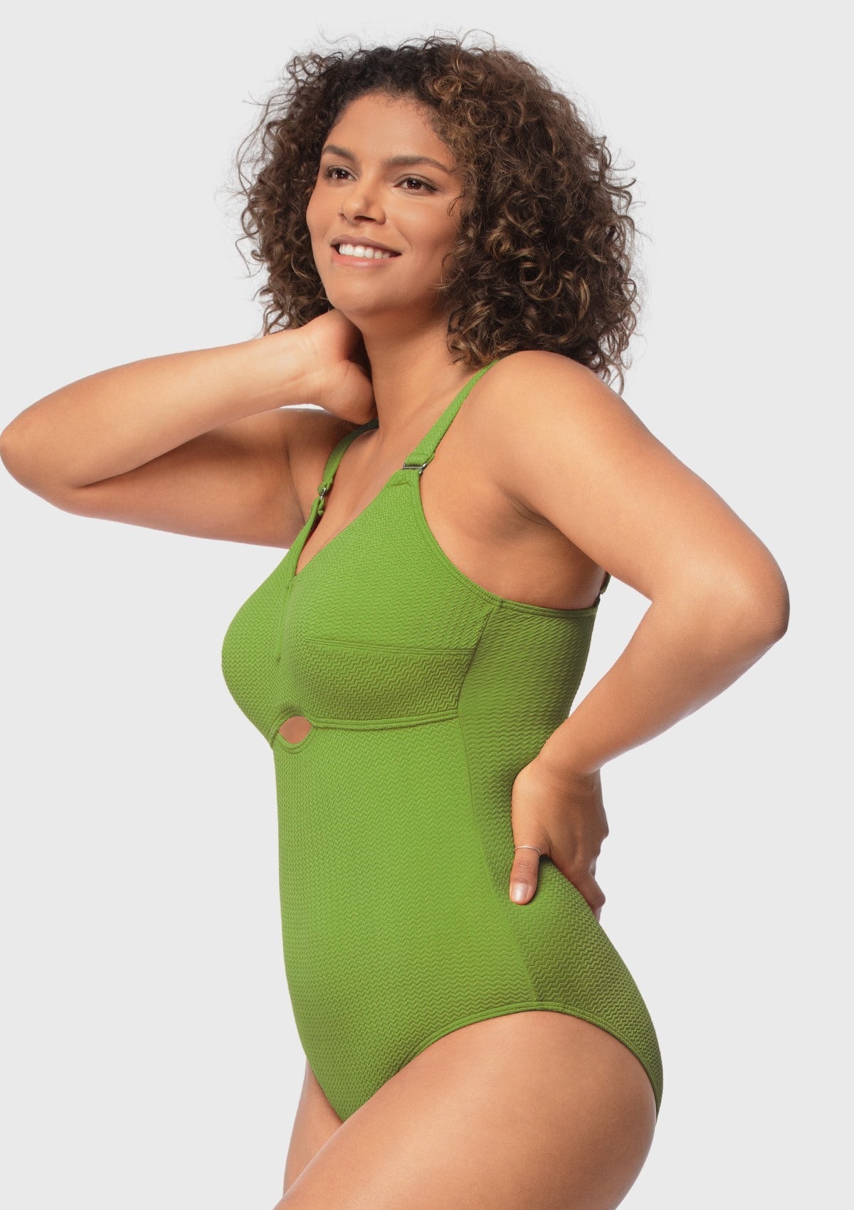 V-wire Plunge Textured One-piece Cutout Swimsuit - HSIA
