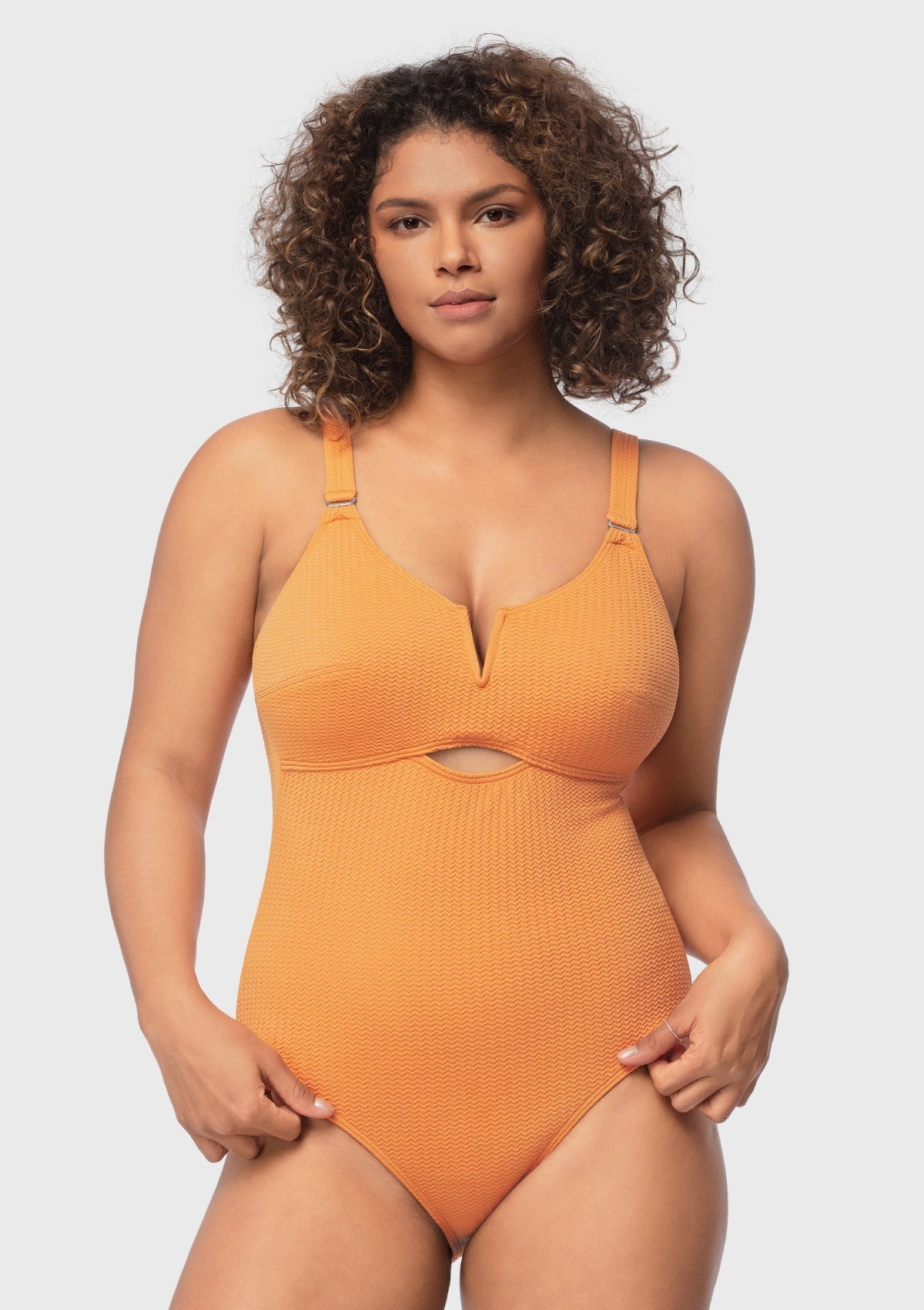 V-wire Plunge Textured One-piece Cutout Swimsuit - HSIA