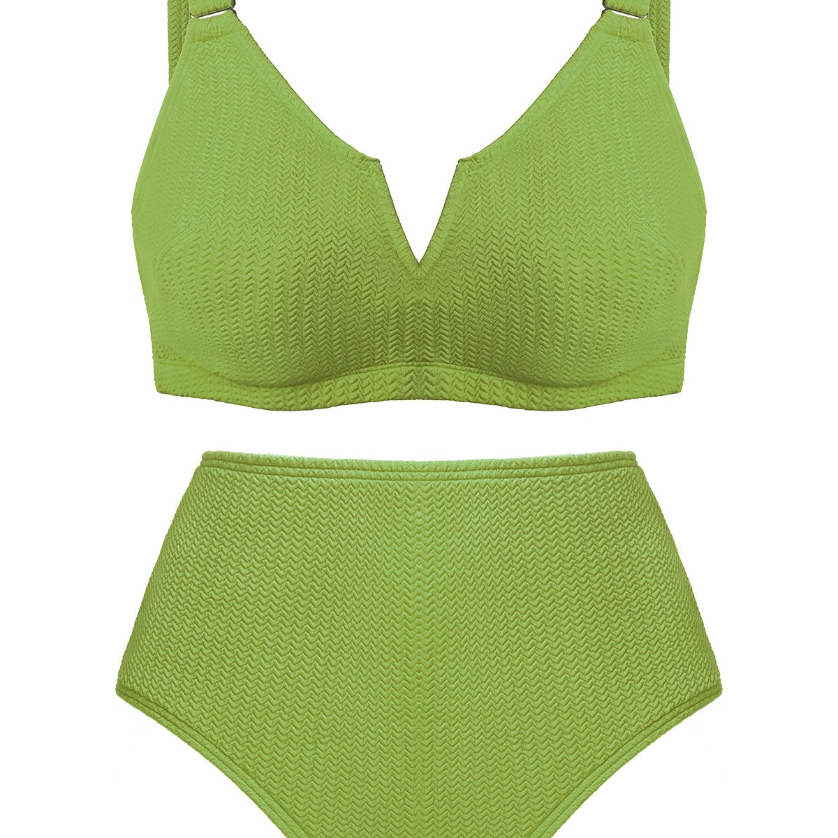 V-wire Plunge Textured Two-piece Bikini Set - HSIA