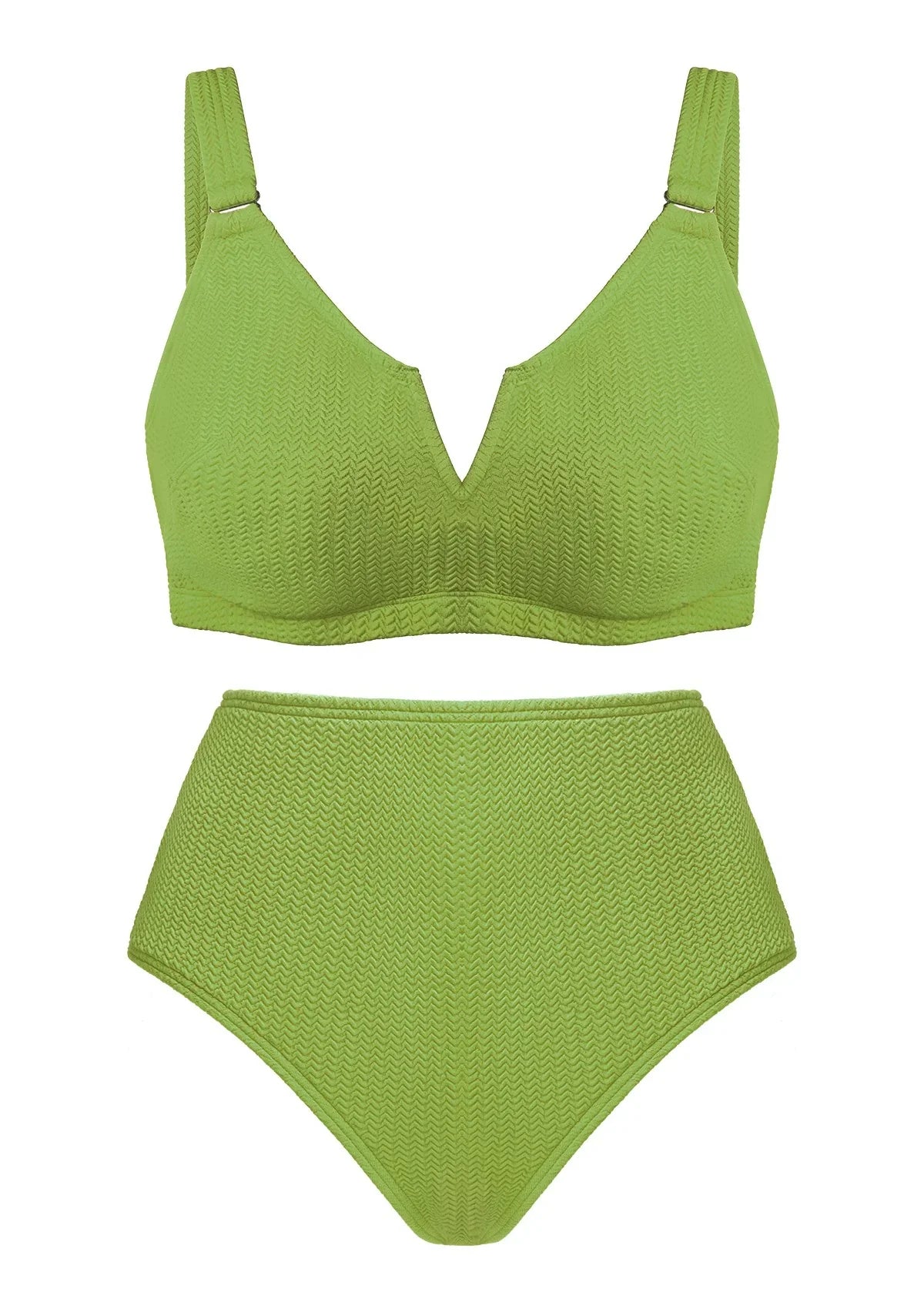 V-wire Plunge Textured Two-piece Bikini Set - HSIA