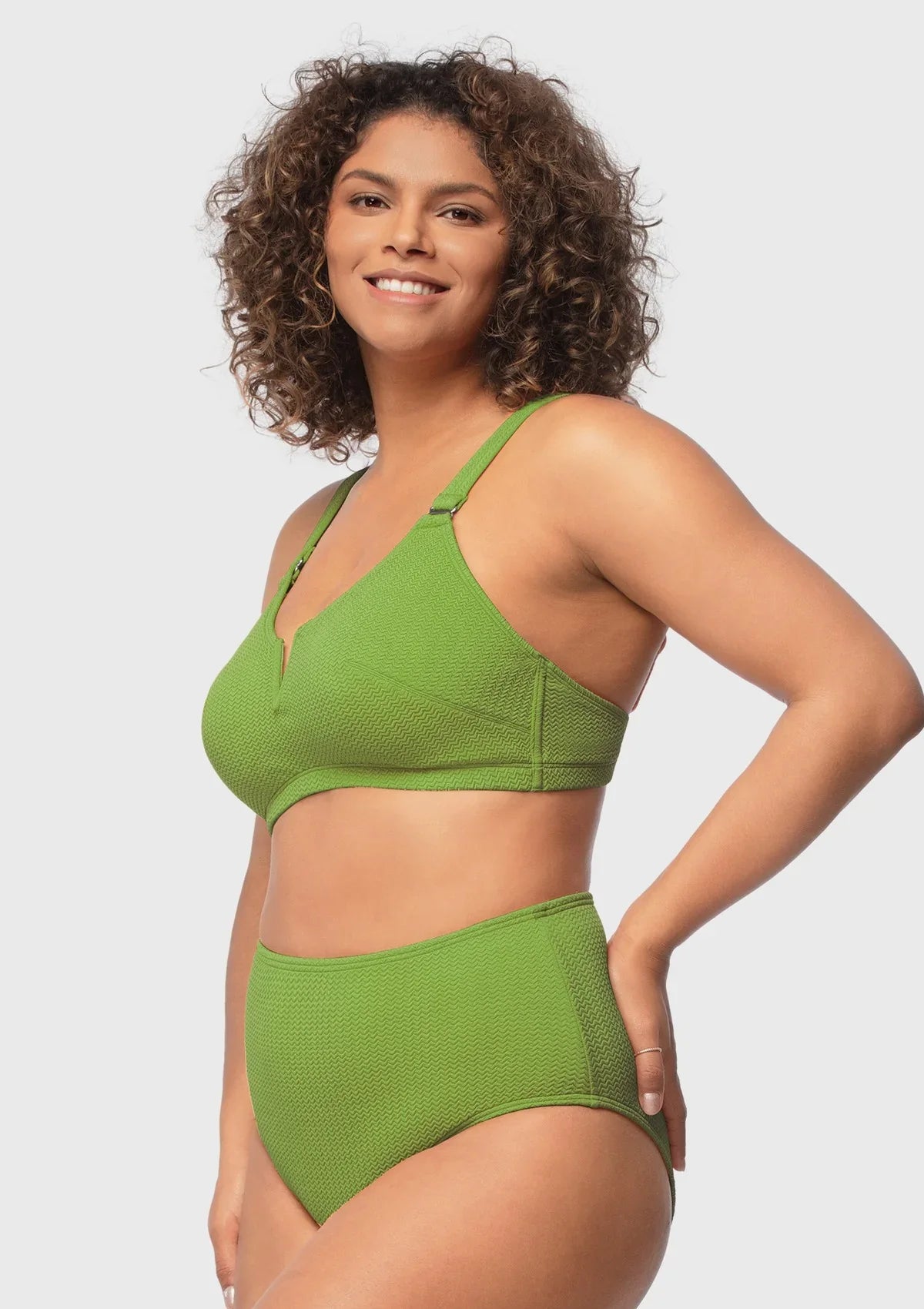 V-wire Plunge Textured Two-piece Bikini Set - HSIA