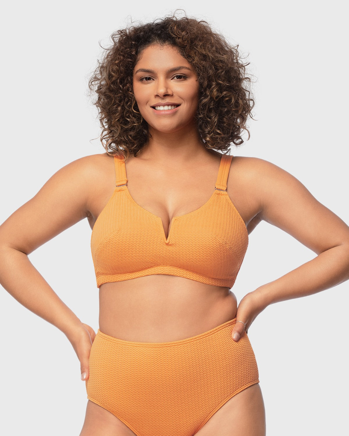V-wire Plunge Textured Two-piece Bikini Set - HSIA