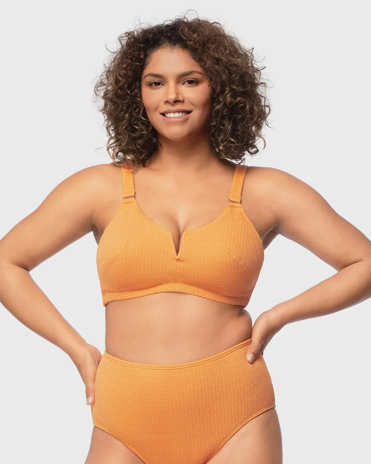 V-wire Plunge Textured Two-piece Bikini Set - HSIA