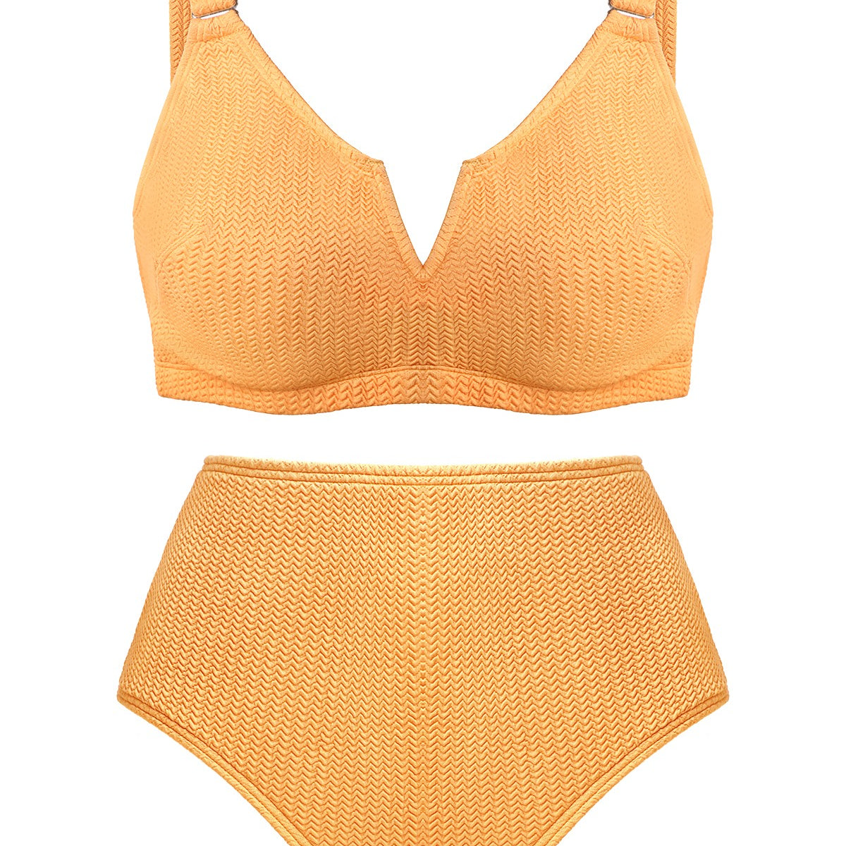 V-wire Plunge Textured Two-piece Bikini Set - HSIA