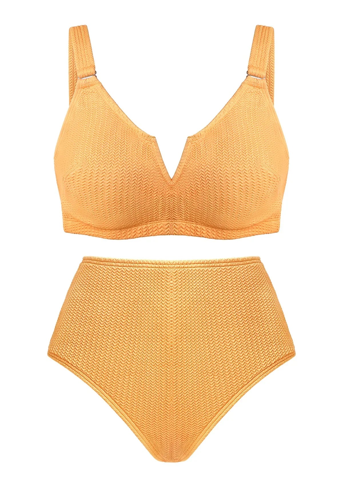 V-wire Plunge Textured Two-piece Bikini Set - HSIA