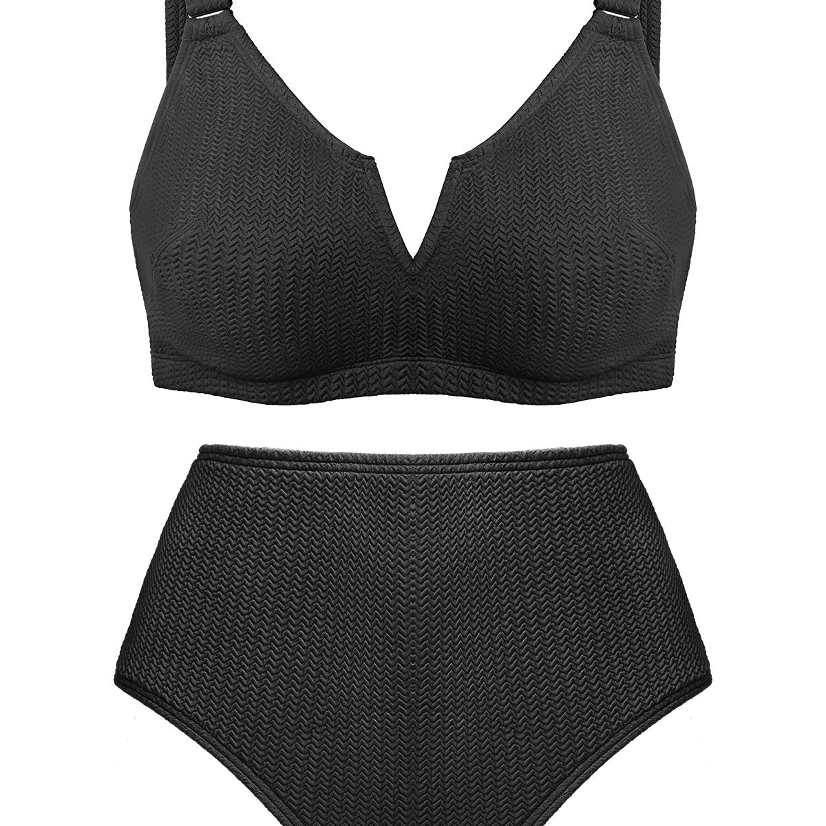 V-wire Plunge Textured Two-piece Bikini Set - HSIA