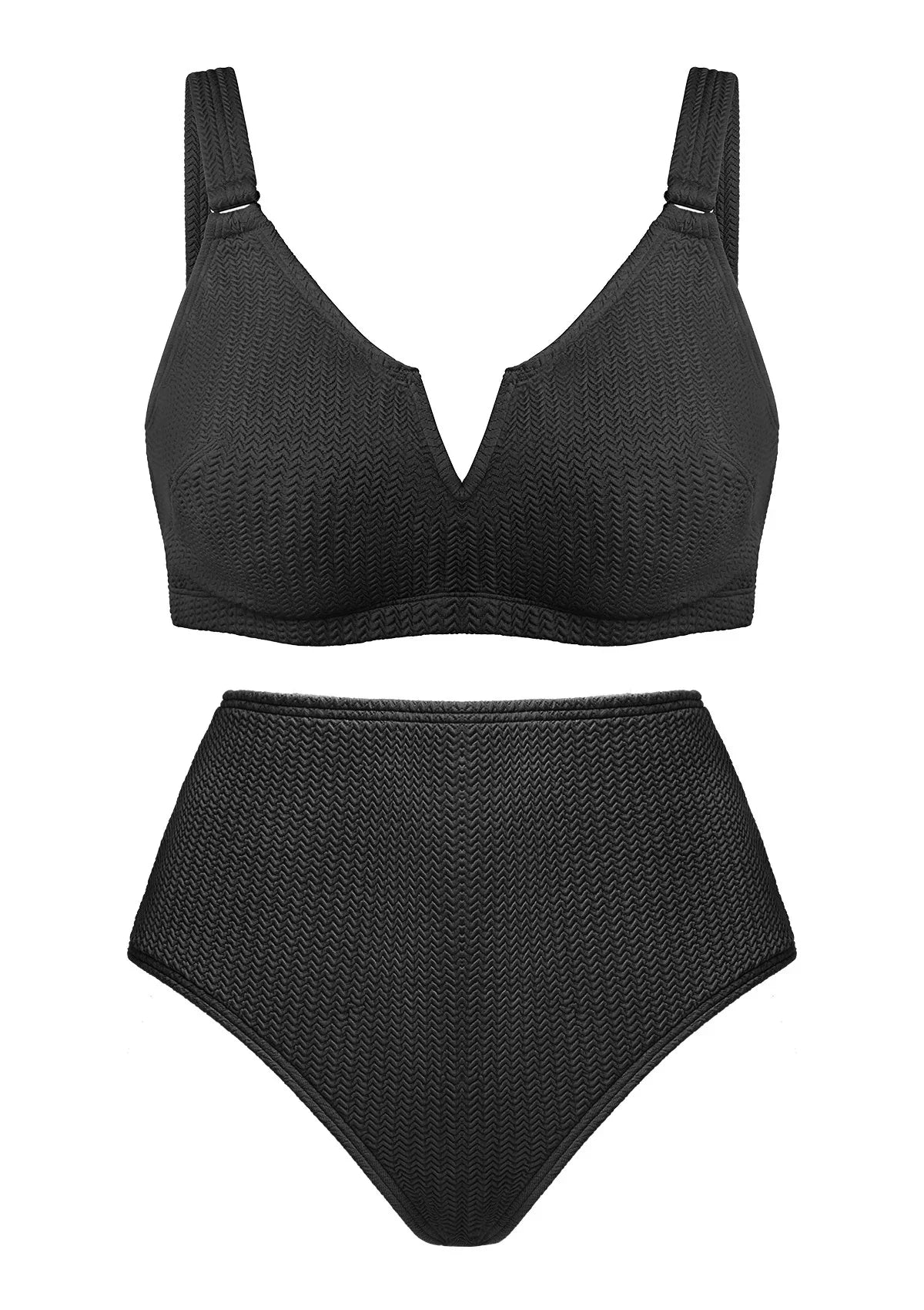 V-wire Plunge Textured Two-piece Bikini Set - HSIA