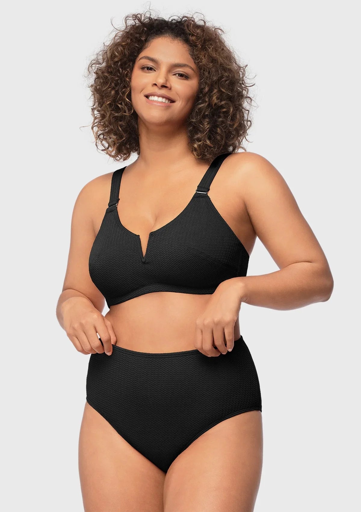 V-wire Plunge Textured Two-piece Bikini Set - HSIA