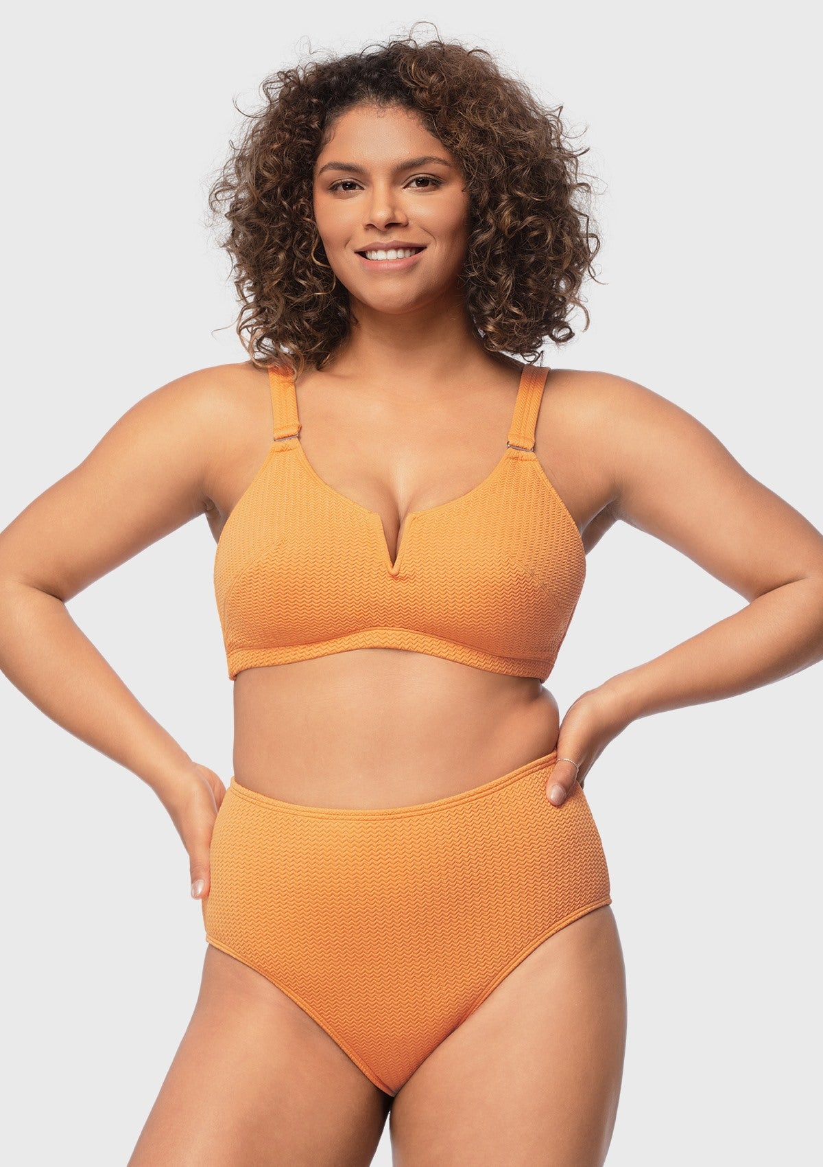 Sandwich Air cup V-wire Plunge Textured Two-piece Bikini Set - HSIA