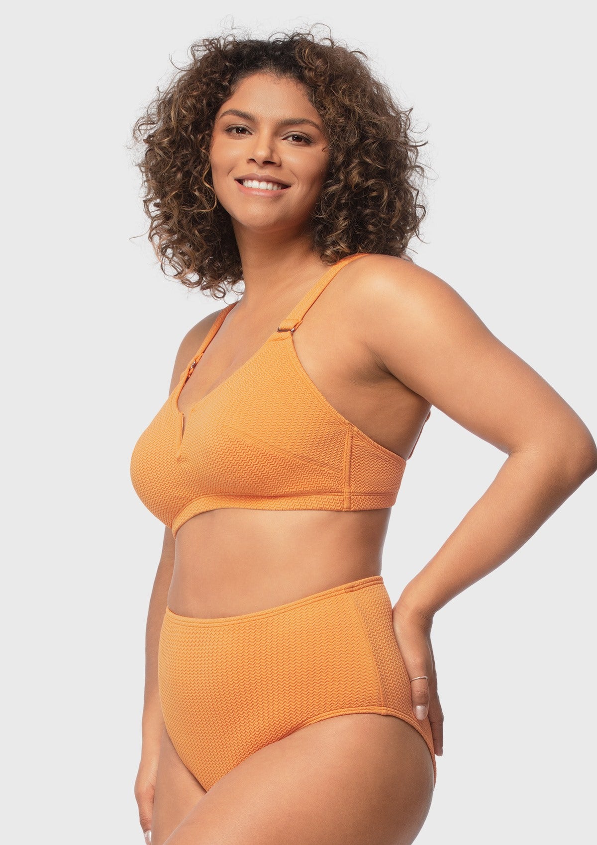 Sandwich Air cup V-wire Plunge Textured Two-piece Bikini Set - HSIA