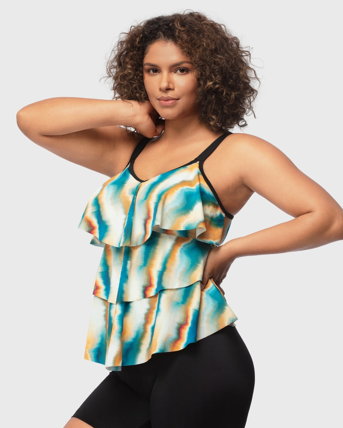 Water Color Printed Flounce Tankini Set - HSIA