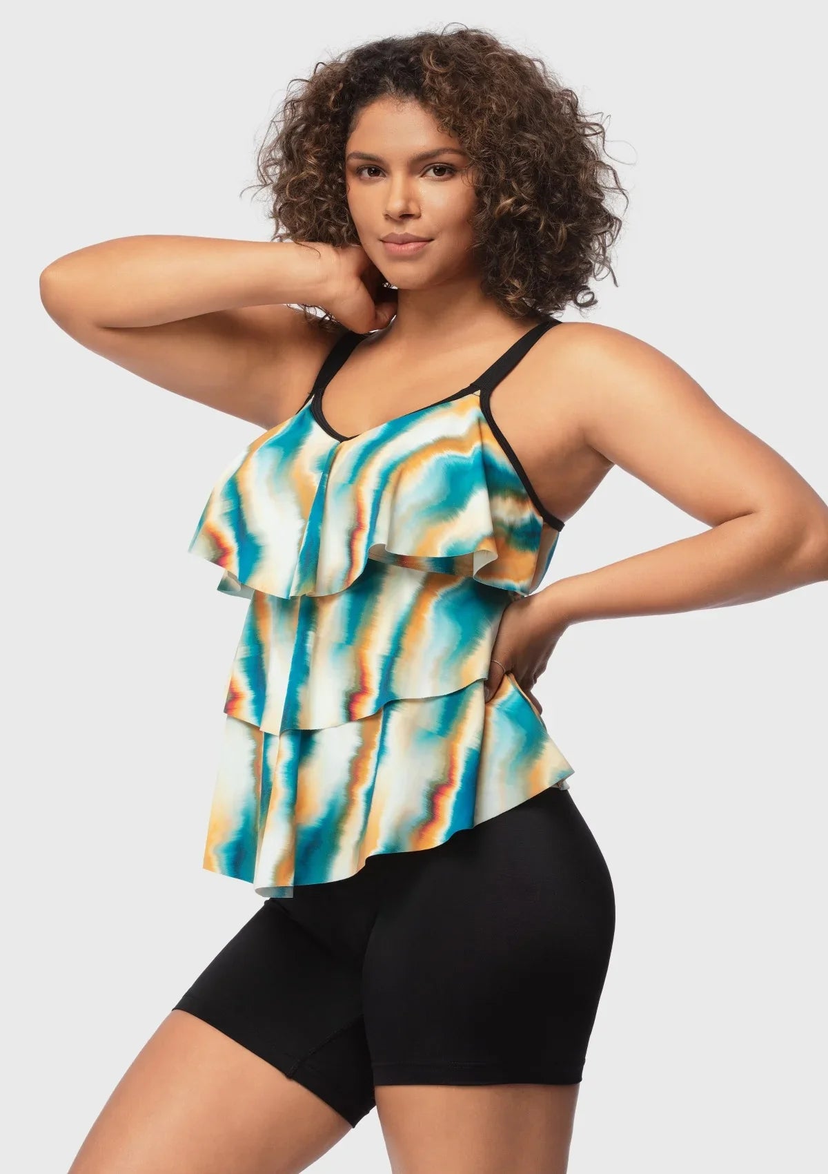 Water Color Printed Flounce Tankini Set - HSIA
