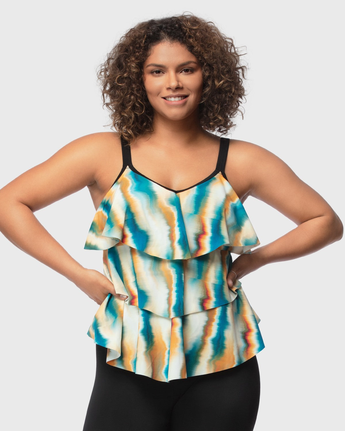 Water Color Printed Flounce Tankini Set - HSIA