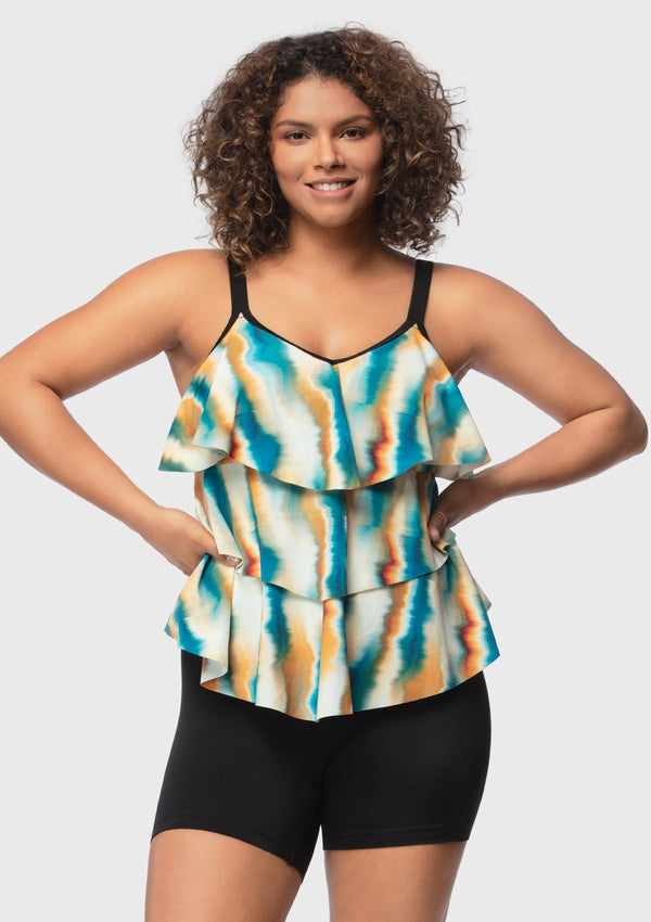 Songful Water Color Printed Flounce Tankini Set