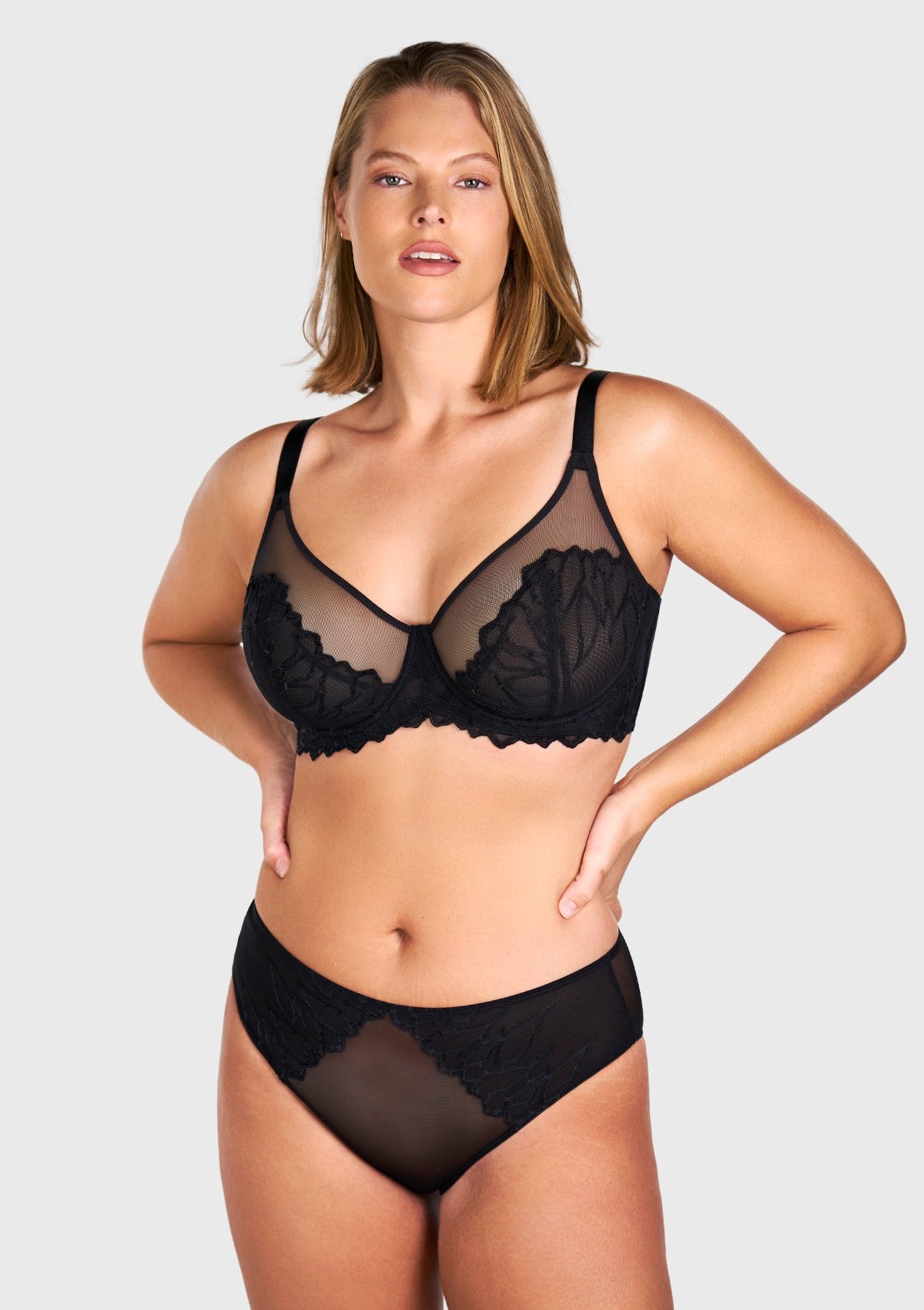 Winter Sonata Embroidered Lace Trim Full Coverage Unlined Underwire Bra - HSIA