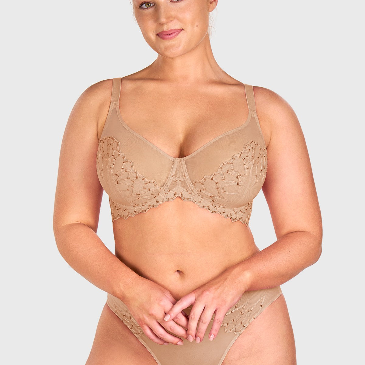 Winter Sonata Embroidered Lace Trim Full Coverage Unlined Underwire Bra - HSIA