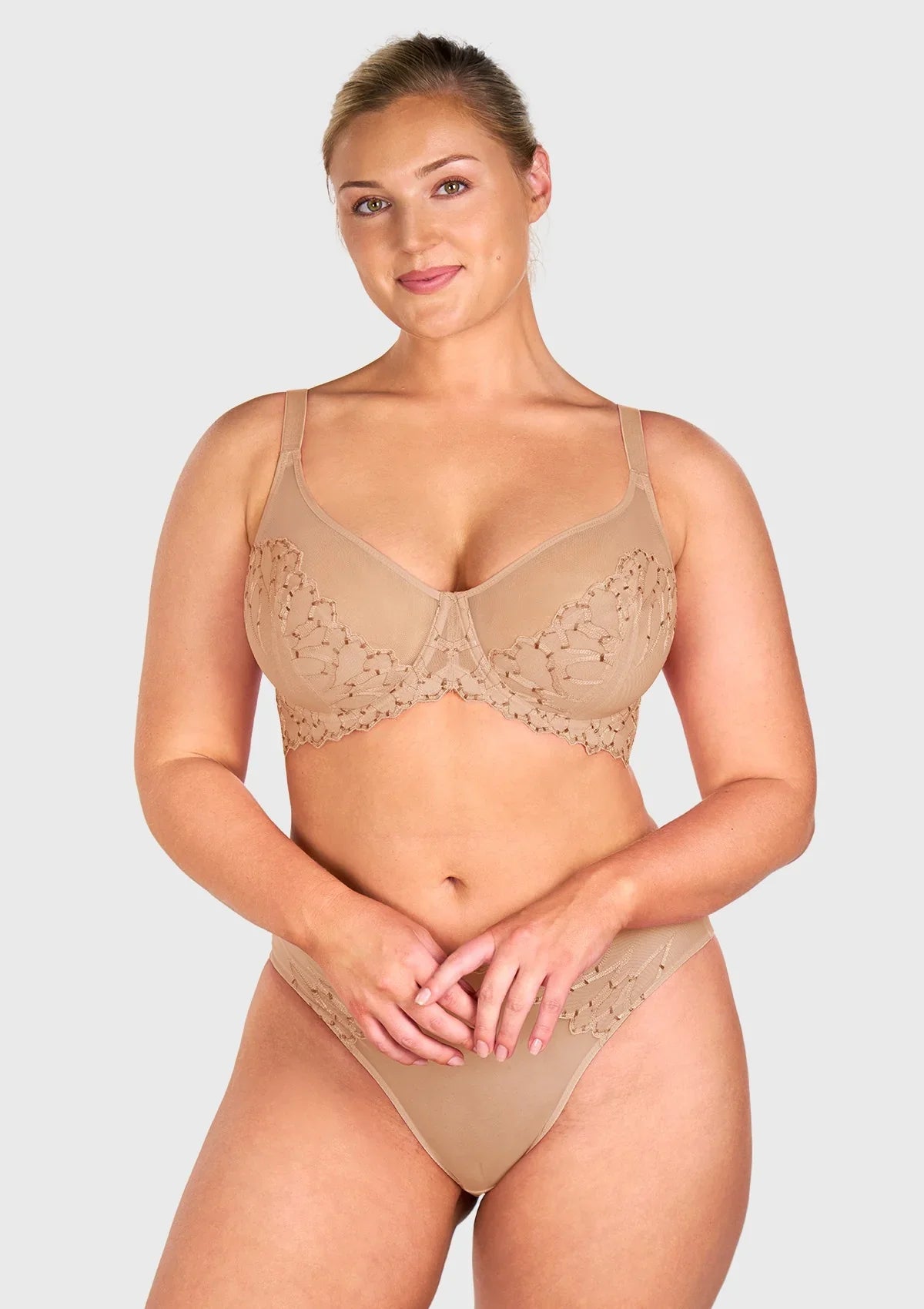 Winter Sonata Embroidered Lace Trim Full Coverage Unlined Underwire Bra - HSIA