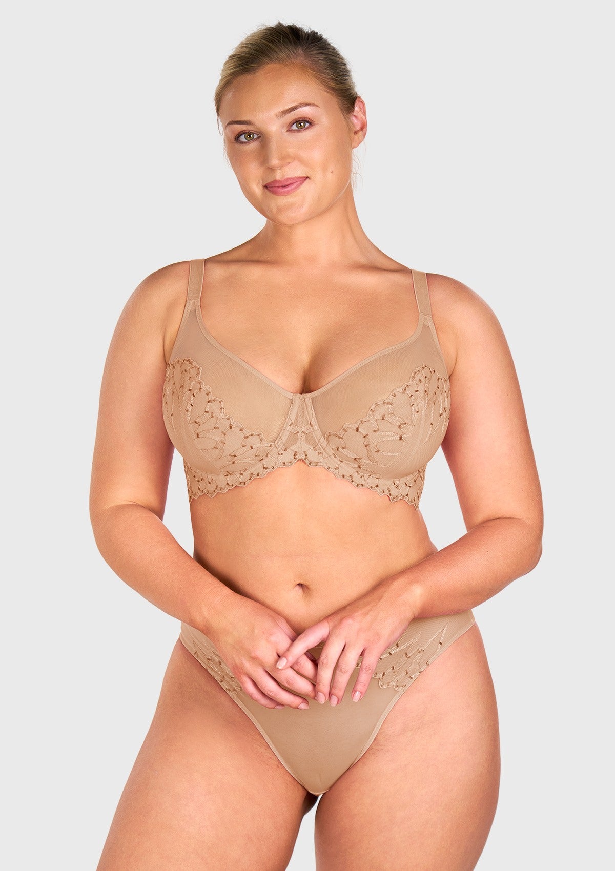 Winter Sonata Embroidered Lace Trim Full Coverage Unlined Underwire Bra - HSIA