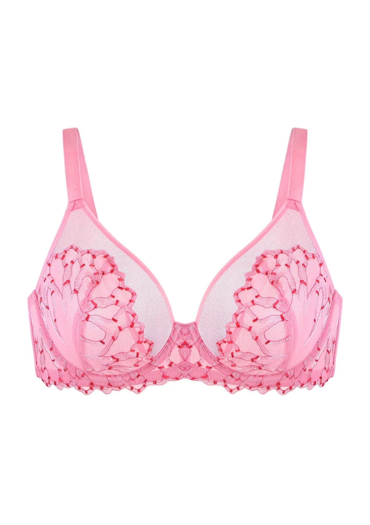 Winter Sonata Embroidered Lace Trim Full Coverage Unlined Underwire Bra - HSIA