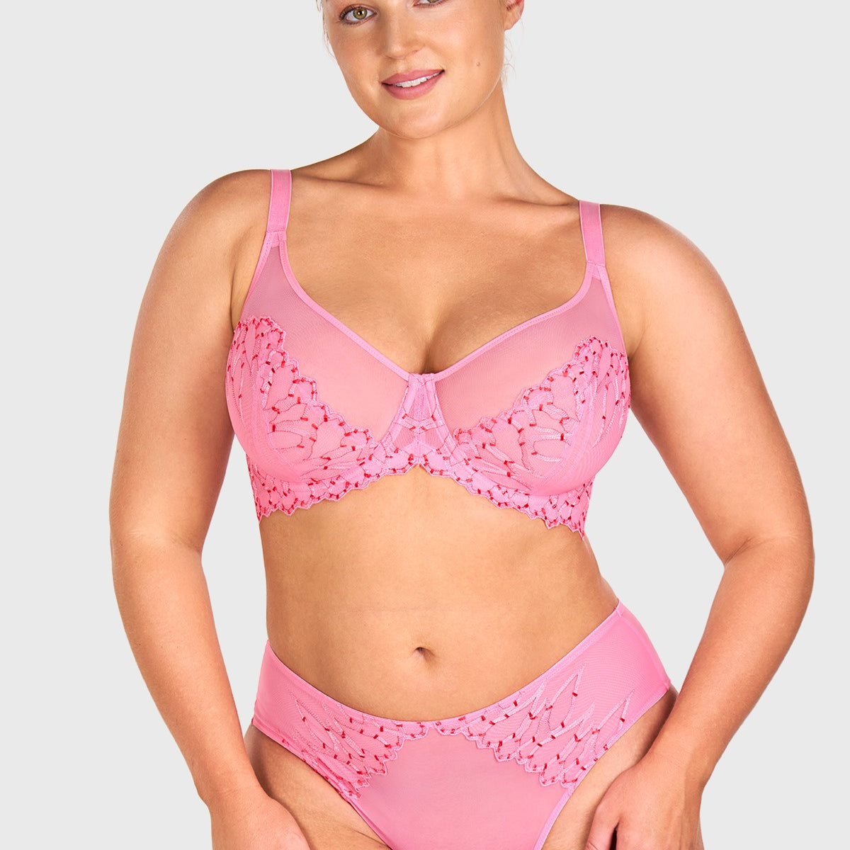 Winter Sonata Embroidered Lace Trim Full Coverage Unlined Underwire Bra - HSIA