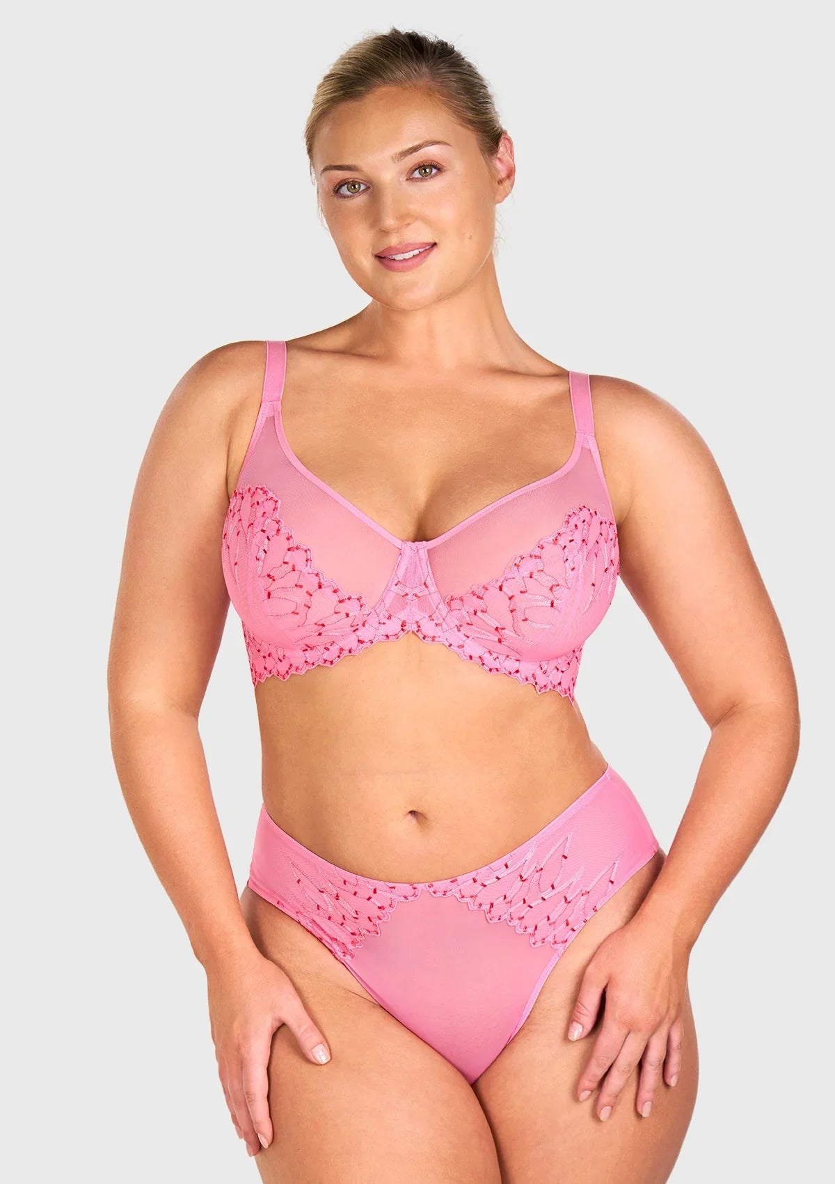 Winter Sonata Embroidered Lace Trim Full Coverage Unlined Underwire Bra - HSIA