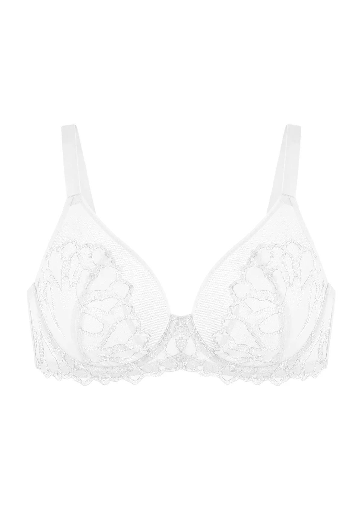 Winter Sonata Embroidered Lace Trim Full Coverage Unlined Underwire Bra - HSIA