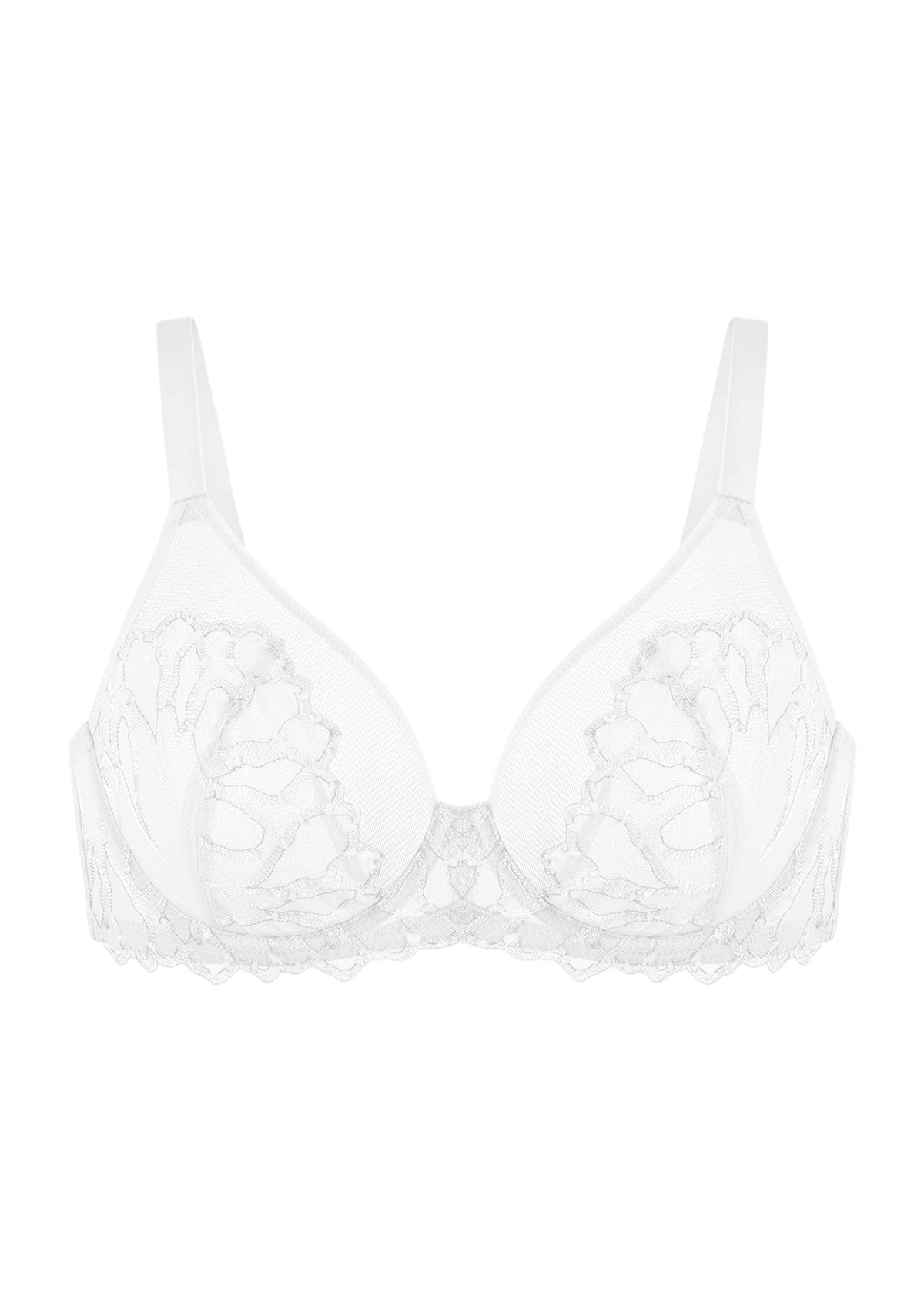 Winter Sonata Embroidered Lace Trim Full Coverage Unlined Underwire Bra - HSIA