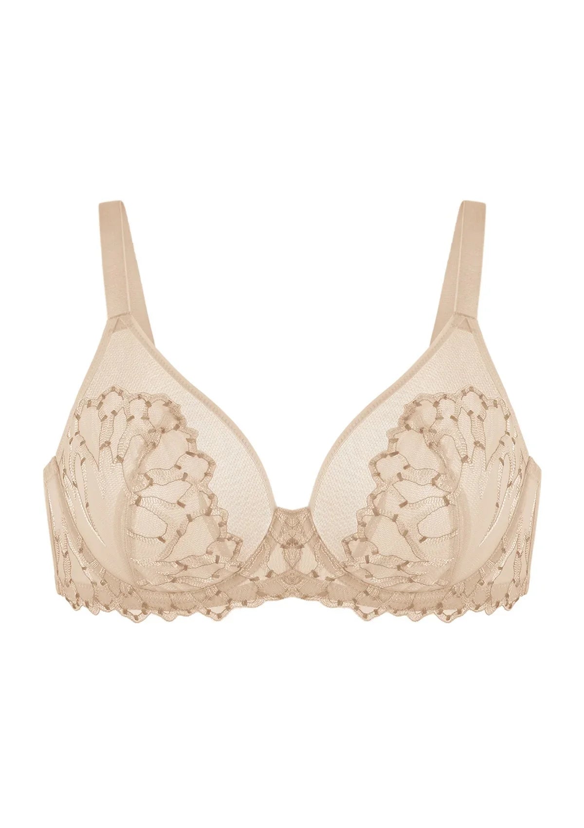 Winter Sonata Embroidered Lace Trim Full Coverage Unlined Underwire Bra - HSIA