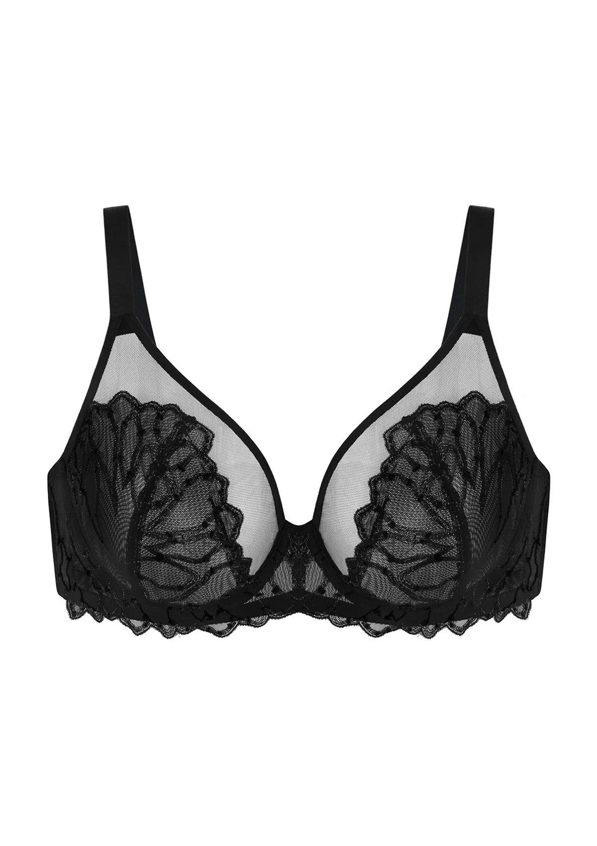Winter Sonata Embroidered Lace Trim Full Coverage Unlined Underwire Bra - HSIA