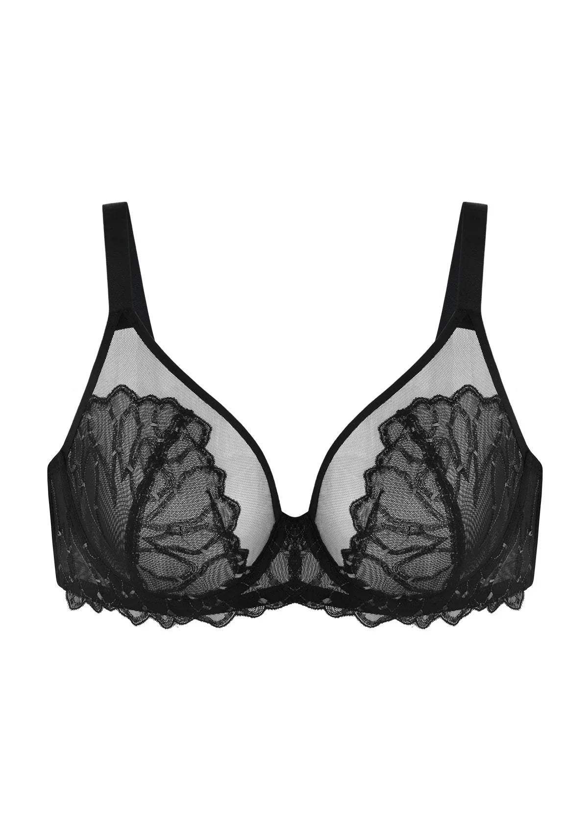 Winter Sonata Embroidered Lace Trim Full Coverage Unlined Underwire Bra - HSIA