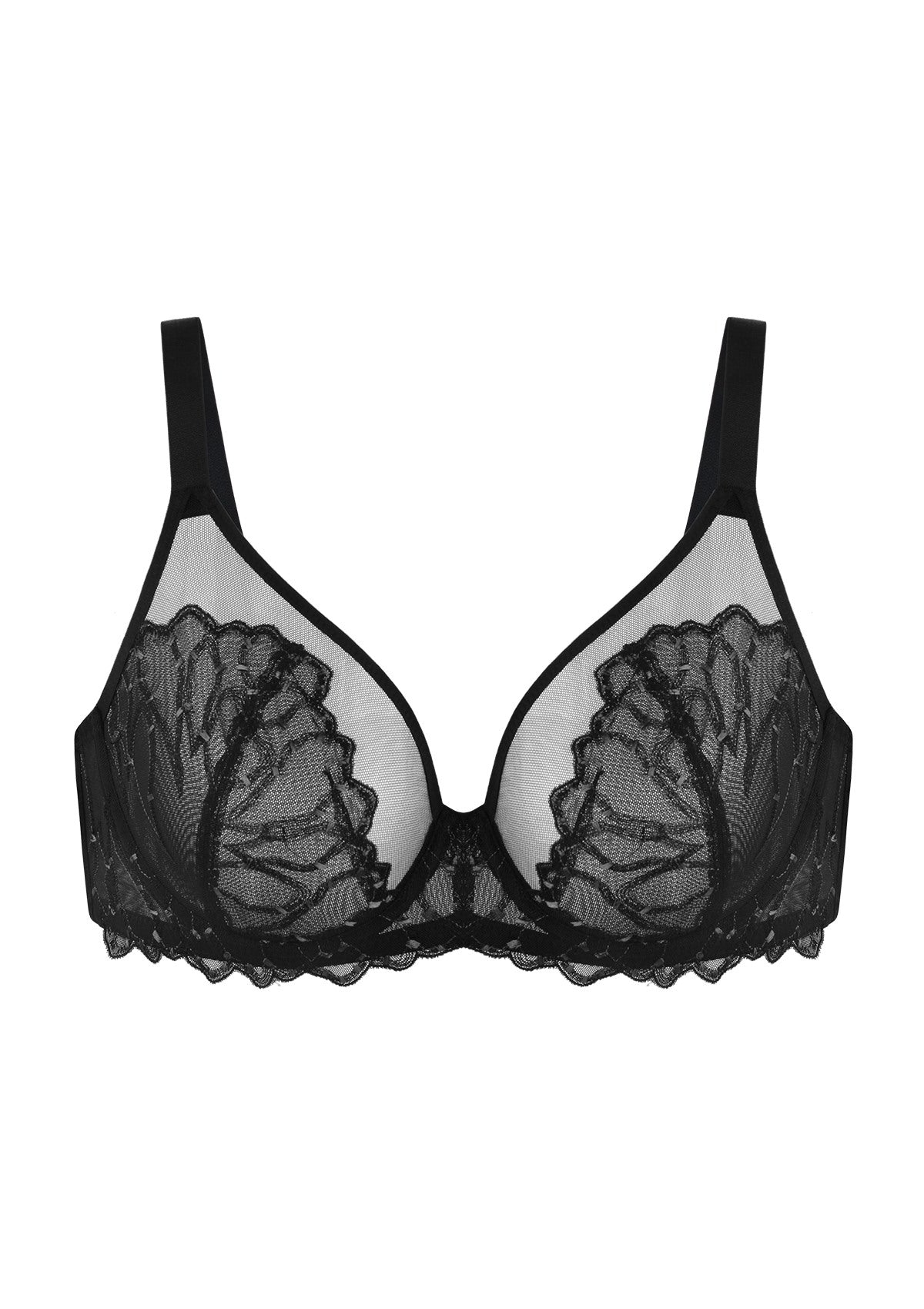 Winter Sonata Embroidered Lace Trim Full Coverage Unlined Underwire Bra - HSIA
