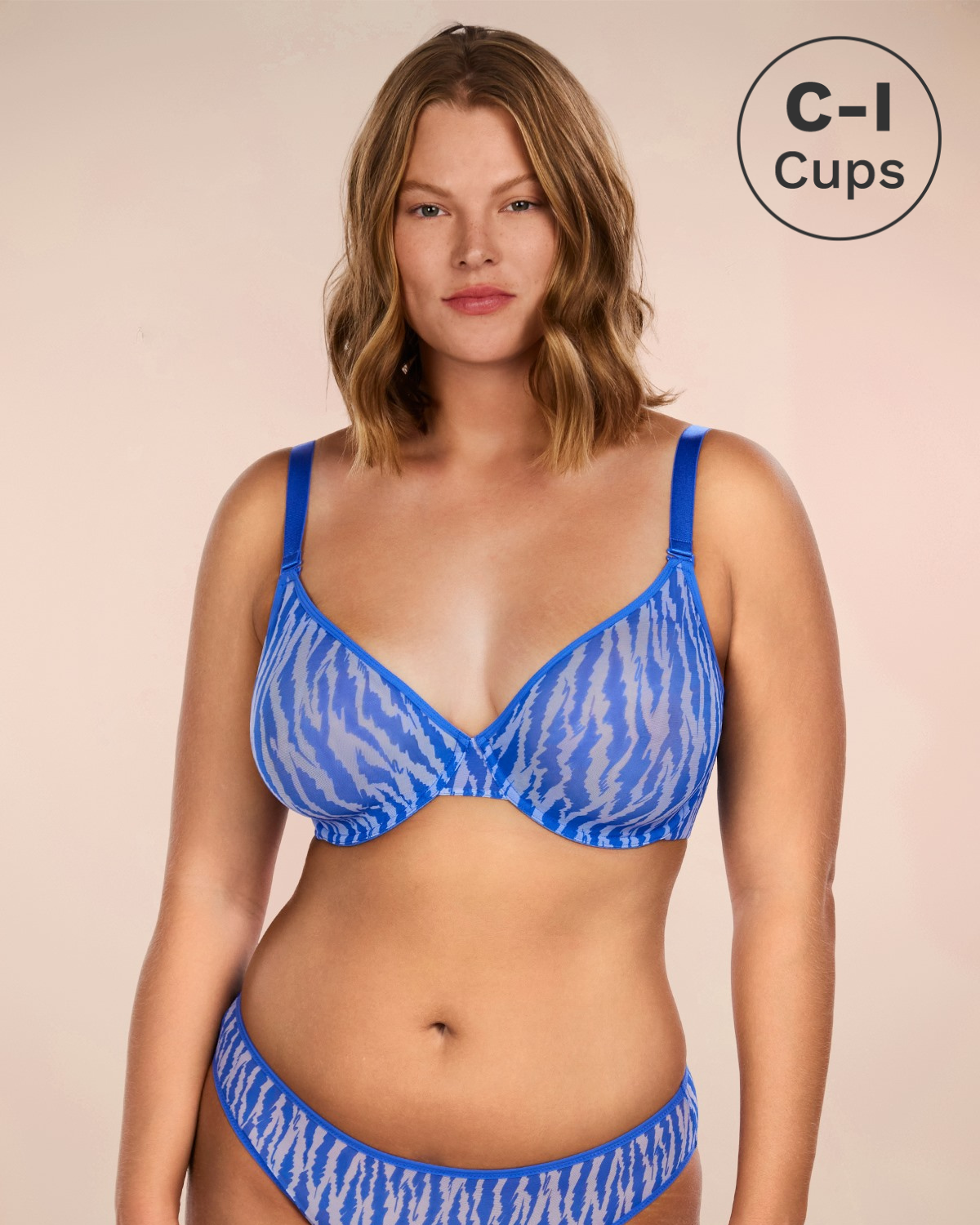 Zebra Wild Unlined Blue Underwire Mesh Bra Set - HSIA