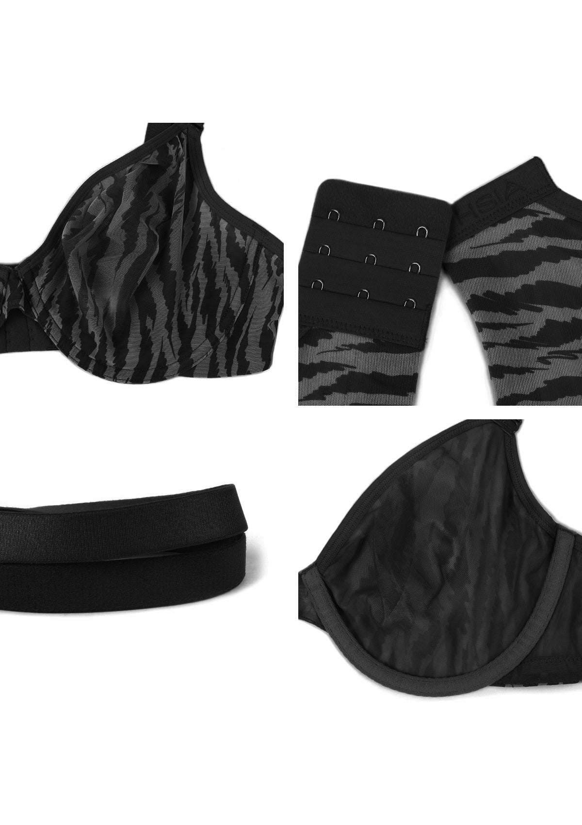 Zebra Wild Black Unlined Underwire Mesh Bra - HSIA