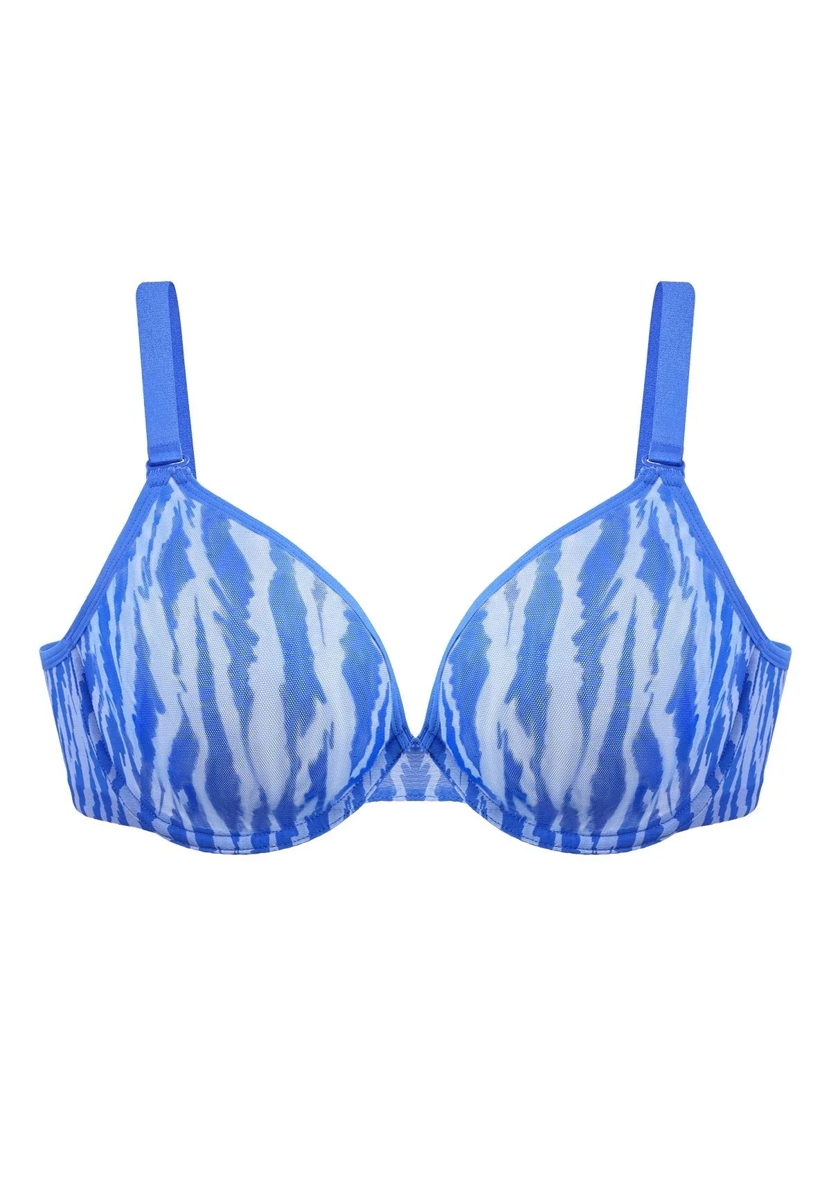 Zebra Wild Unlined Blue Underwire Mesh Bra Set - HSIA