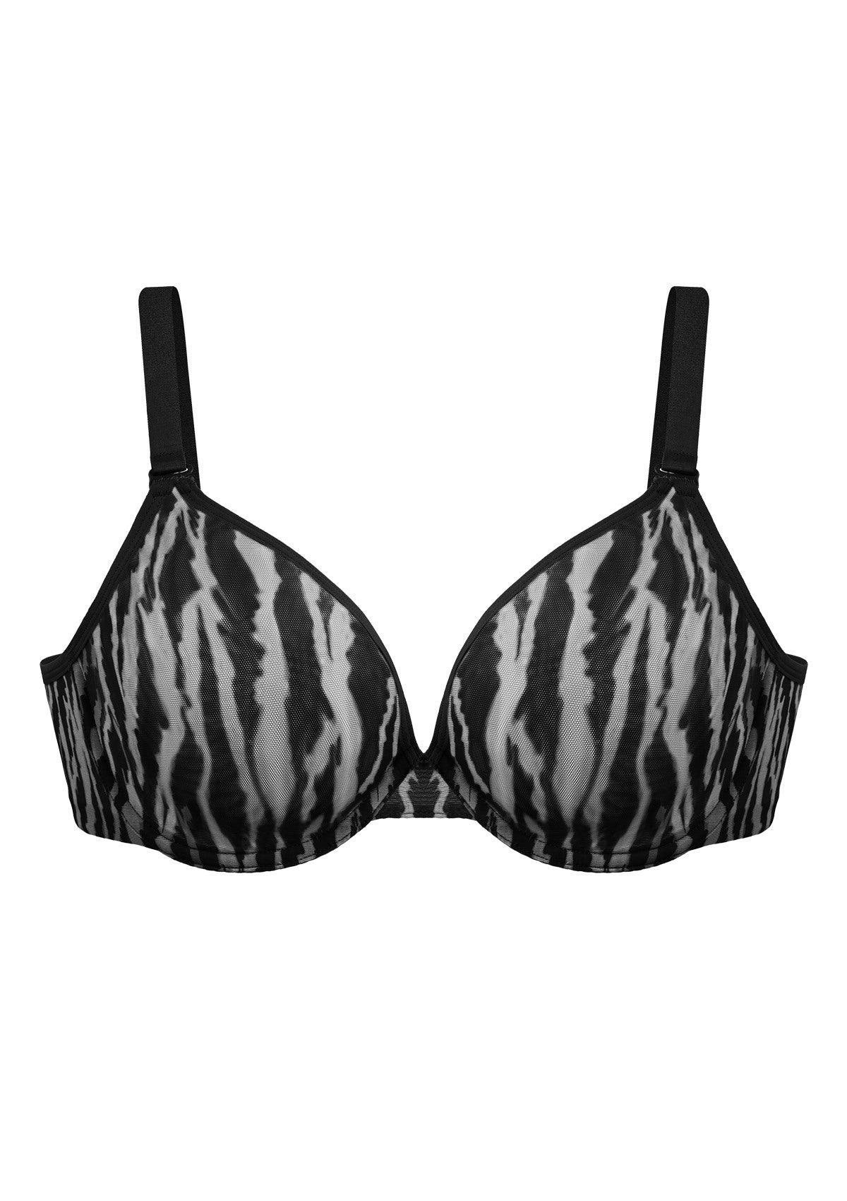 Zebra Wild Black Unlined Underwire Mesh Bra Set - HSIA