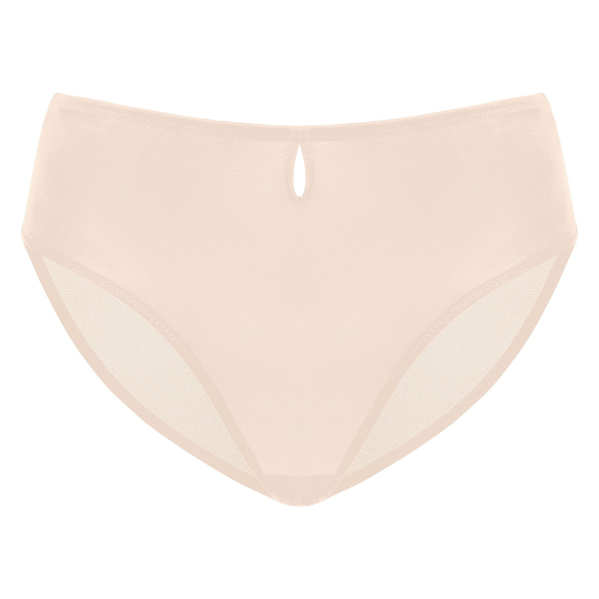 3D product image of Almond Beige Bella smooth mesh bikini underwear, showing the breathable sheer fabric.