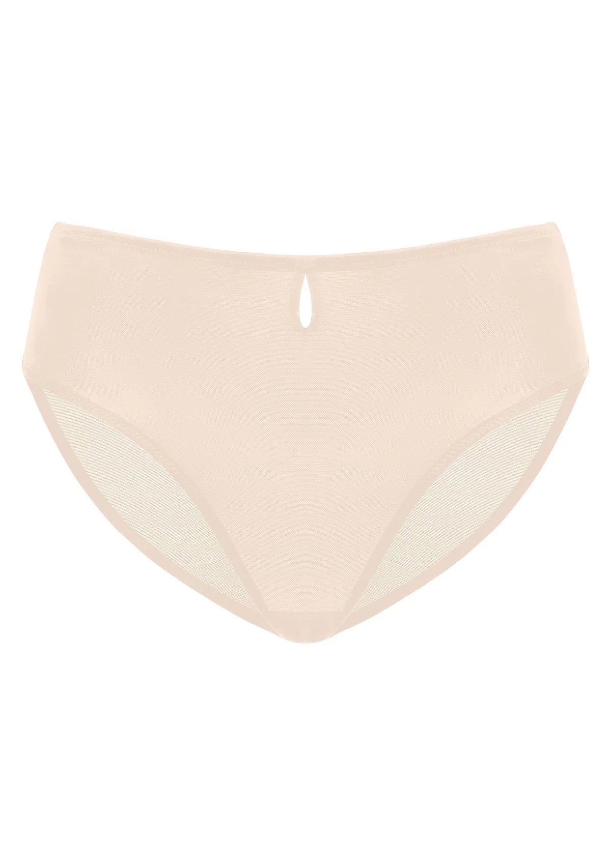 3D product image of Almond Beige Bella smooth mesh bikini underwear, showing the breathable sheer fabric.