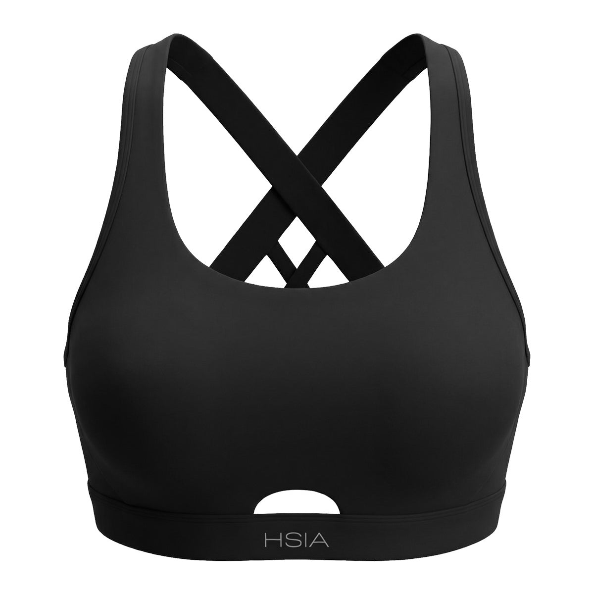 3D studio shot of the black Aura keyhole sports bra FYT0225 on a white background