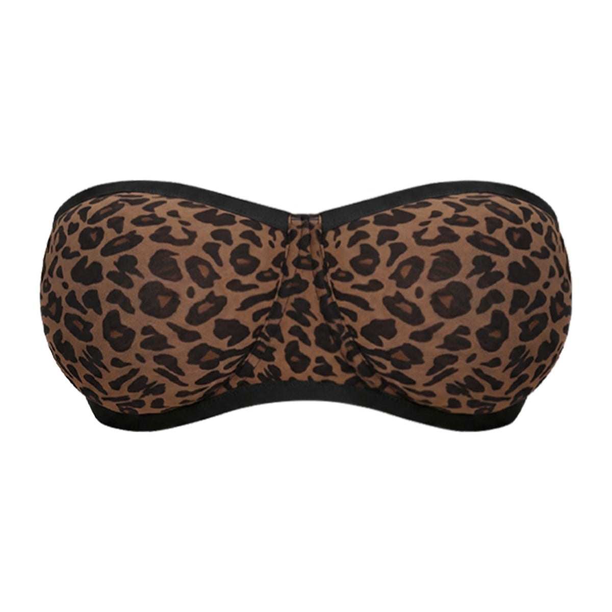 3D product shot of the HSIA black leopard unlined mesh strapless bra FBD0564