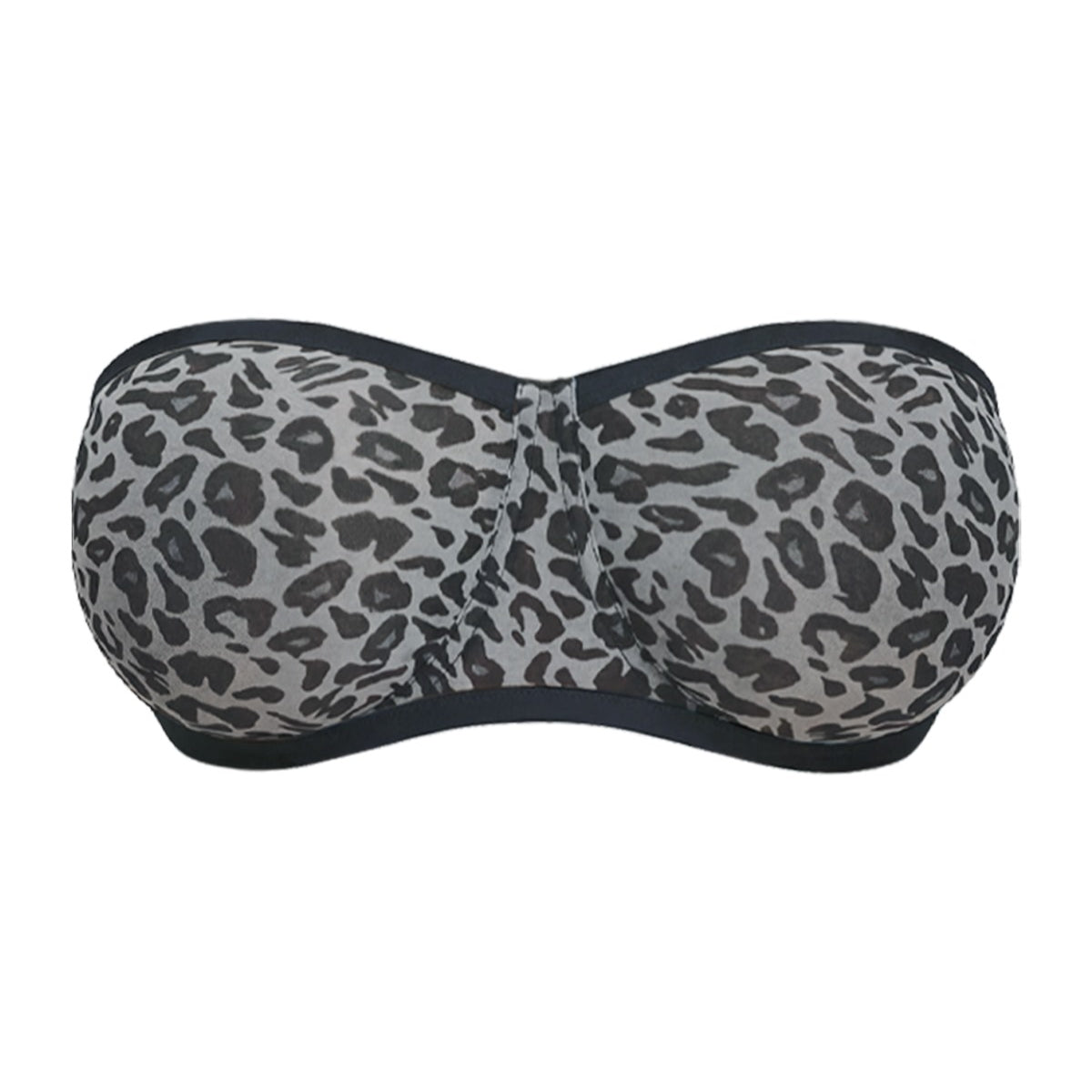 3D product shot of the HSIA black and white leopard unlined mesh strapless bra FBD0564