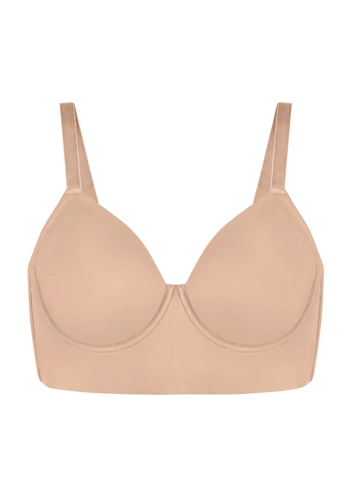 3D flat lay shot of the HSIA caramel seamless minimizer T-shirt bra FBD0574