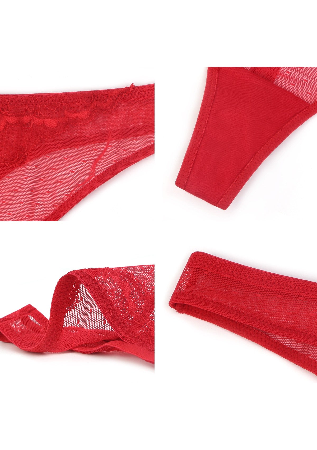 Enchante Floral Lace Sheer Mesh Back Thong Undewear - HSIA