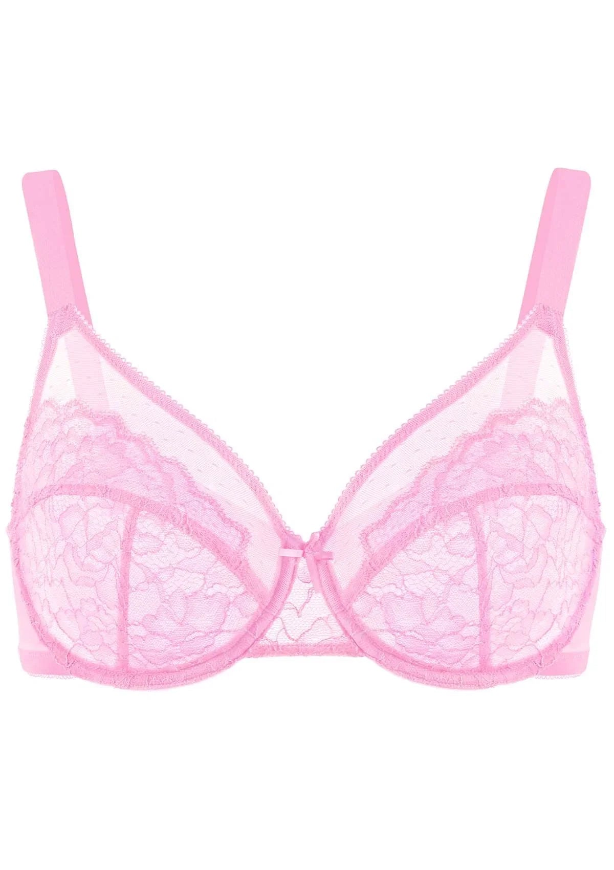 (Cardi B recommends)Enchante Pink Lace Unlined Underwire Bra Set - HSIA