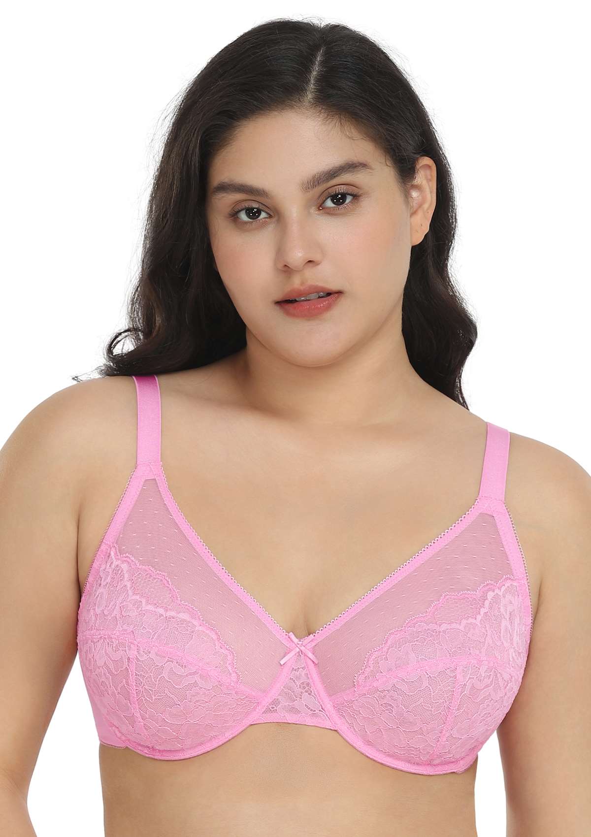 (Cardi B recommends)Enchante Pink Lace Unlined Underwire Bra Set - HSIA