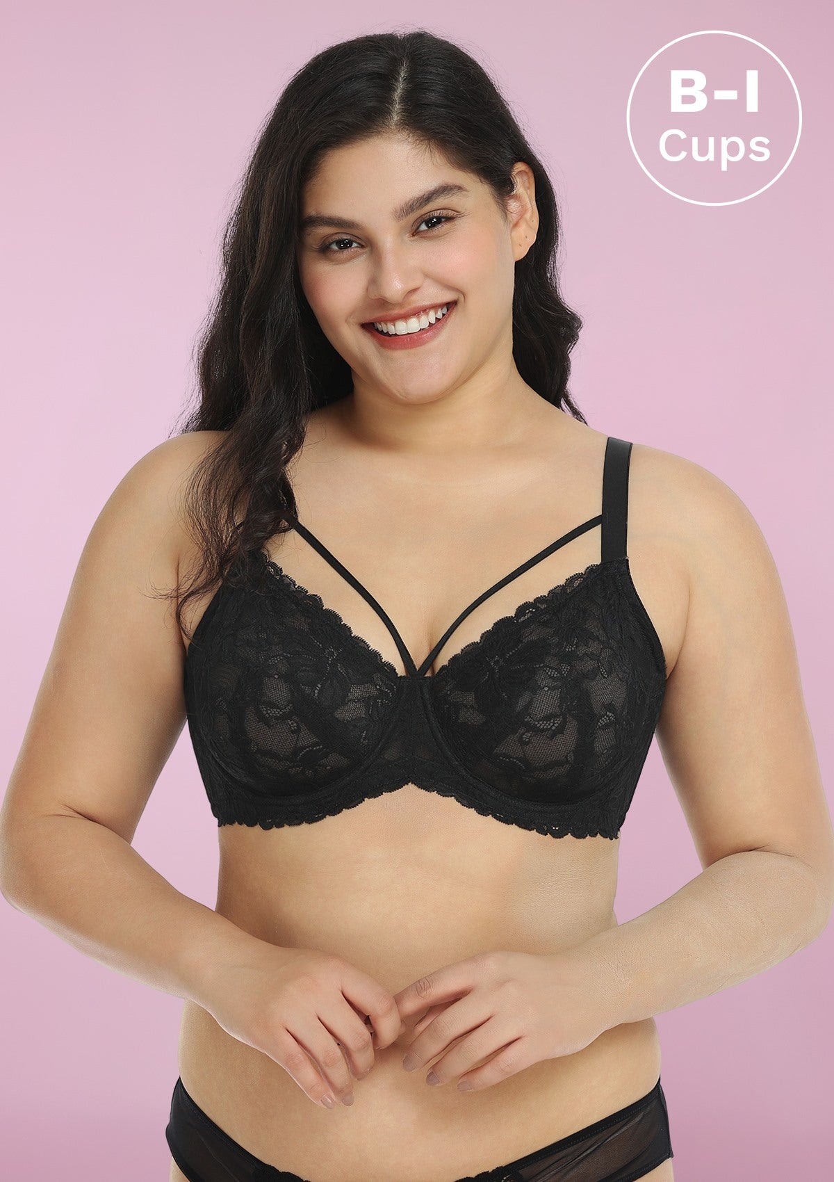 Pretty In Petals Black-Unlined Strappy Lace Bra - HSIA