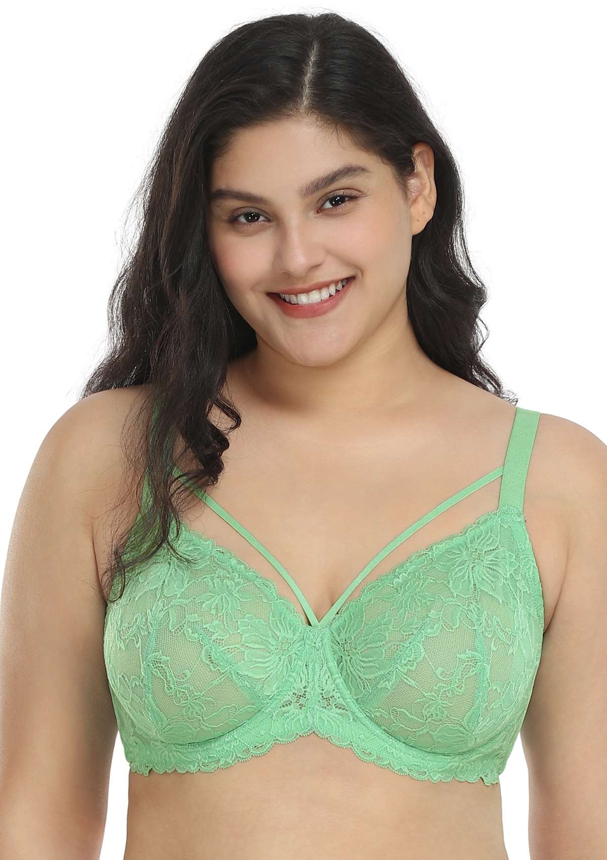 Pretty In Petals Bright Green Unlined Strappy Lace Bra - HSIA