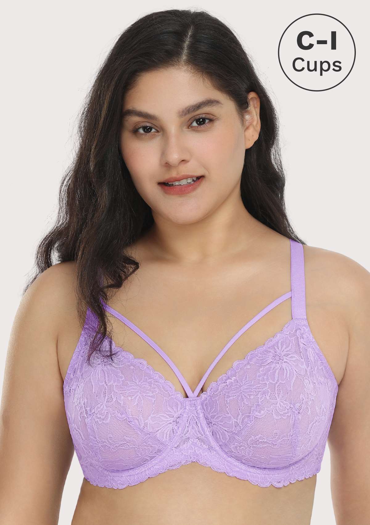 Pretty In Petals Purple Unlined Strappy Lace Underwire Bra - HSIA