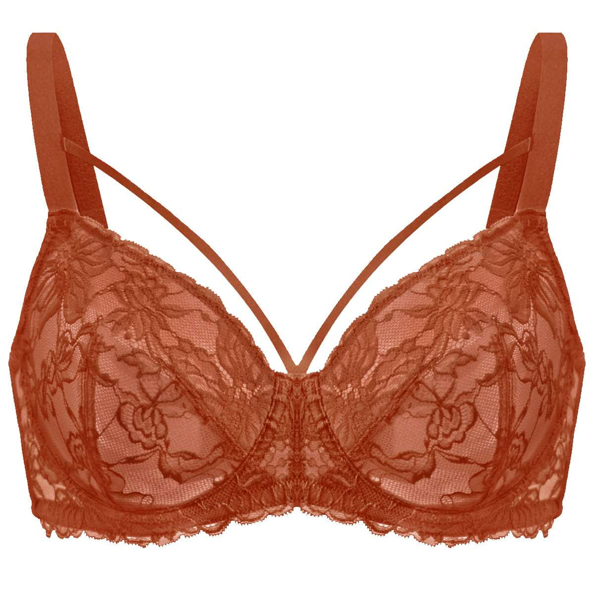 Pretty In Petals Red Unlined Strappy Lace Bra - HSIA
