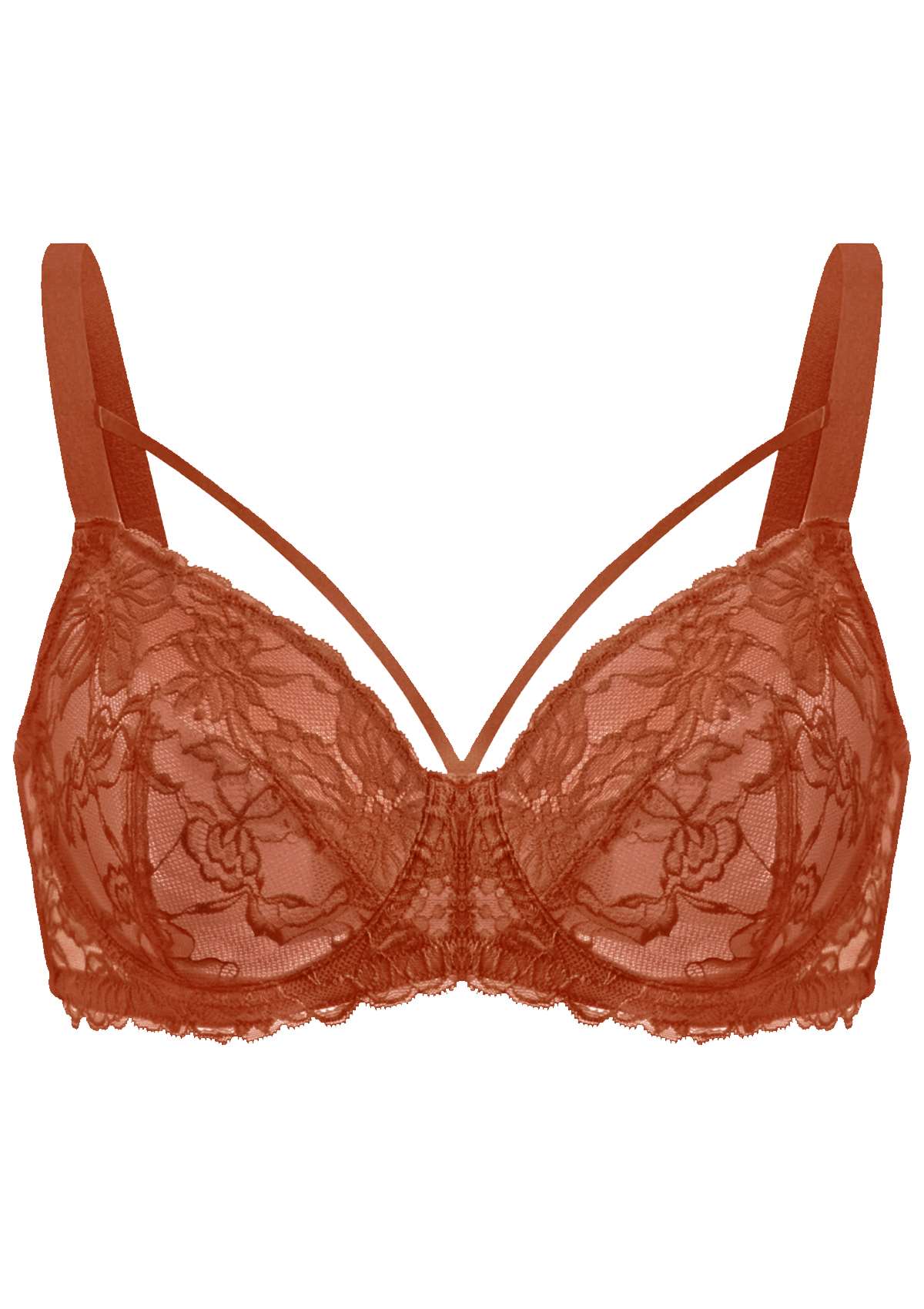Pretty In Petals Red Unlined Strappy Lace Bra - HSIA