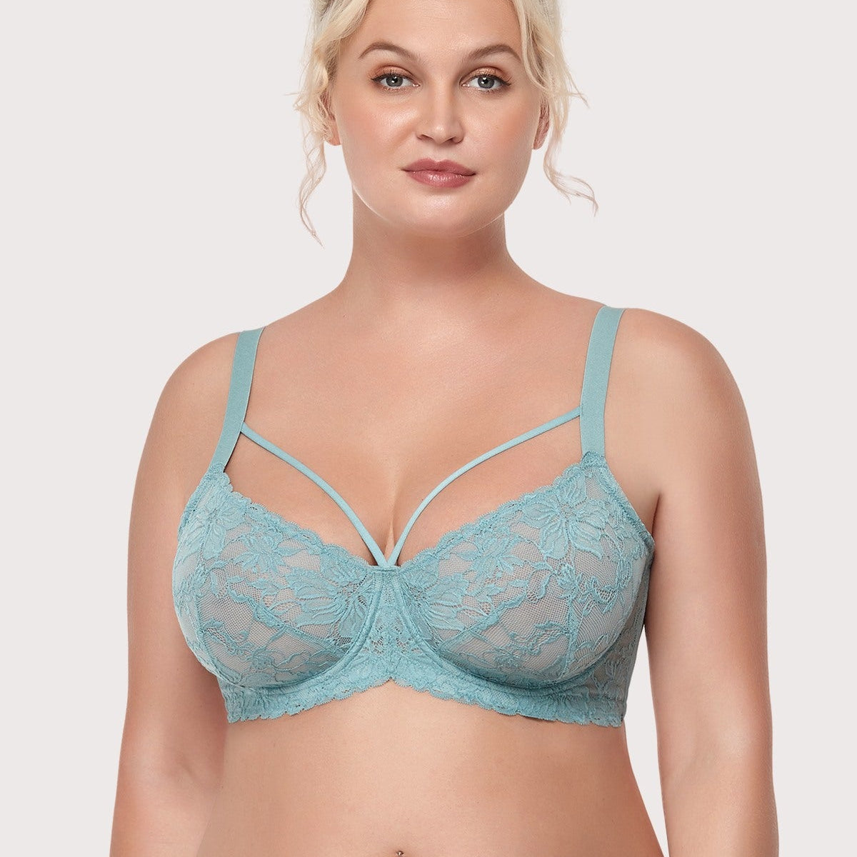Pretty In Petals Blue Unlined Strappy Lace Bra - HSIA